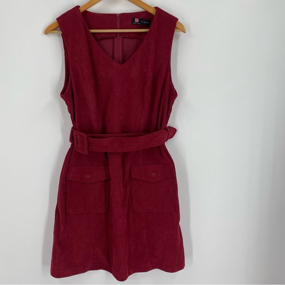 Kancy Kole Women’s V Neck Sleeveless Corduroy Burgundy Mini Dress size M